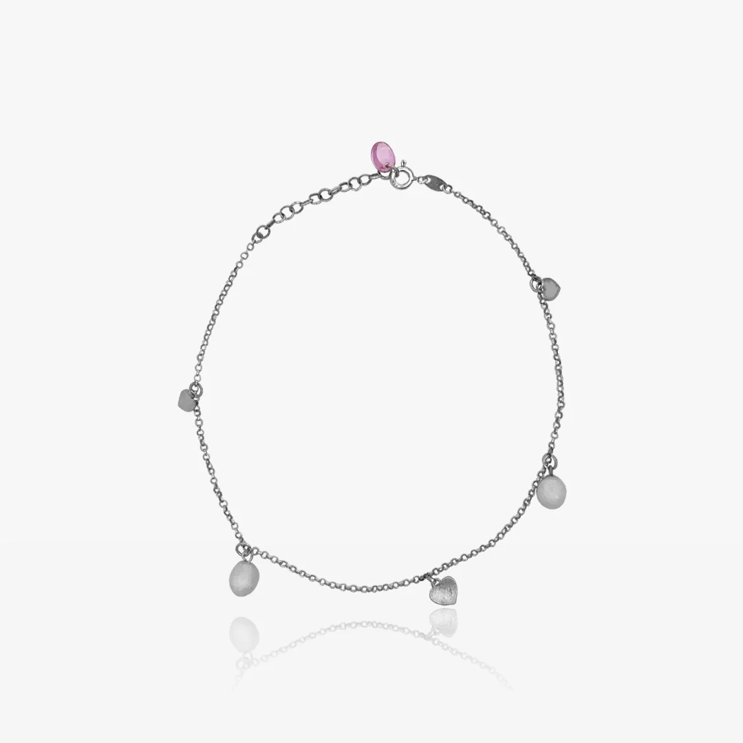 Tobillera Perla Corazones